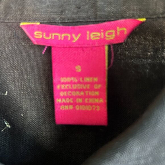 Sunny Leigh Vintage 100% Linen Black Embroidered Tunic Shirt Blouse Size Small - Picture 5 of 9